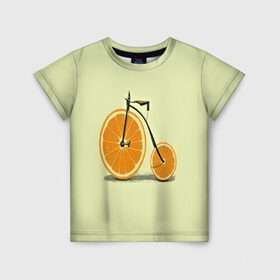 Детская футболка 3D с принтом Апельсиновый велосипед в Екатеринбурге, 100% гипоаллергенный полиэфир | прямой крой, круглый вырез горловины, длина до линии бедер, чуть спущенное плечо, ткань немного тянется | 