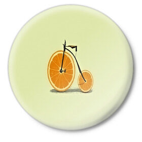 Значок с принтом Апельсиновый велосипед в Екатеринбурге,  металл | круглая форма, металлическая застежка в виде булавки | 