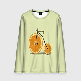Мужской лонгслив 3D с принтом Апельсиновый велосипед в Екатеринбурге, 100% полиэстер | длинные рукава, круглый вырез горловины, полуприлегающий силуэт | 