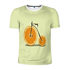 Мужская футболка 3D спортивная с принтом Апельсиновый велосипед в Екатеринбурге, 100% полиэстер с улучшенными характеристиками | приталенный силуэт, круглая горловина, широкие плечи, сужается к линии бедра | 