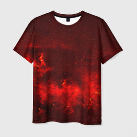 Мужская футболка 3D с принтом Космический в Екатеринбурге, 100% полиэфир | прямой крой, круглый вырез горловины, длина до линии бедер | звезды | красный | туманность