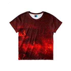 Детская футболка 3D с принтом Космический в Екатеринбурге, 100% гипоаллергенный полиэфир | прямой крой, круглый вырез горловины, длина до линии бедер, чуть спущенное плечо, ткань немного тянется | Тематика изображения на принте: звезды | красный | туманность