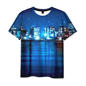 Мужская футболка 3D с принтом Panoramic Urban в Екатеринбурге, 100% полиэфир | прямой крой, круглый вырез горловины, длина до линии бедер | высотки | город | здания | ночь | страны | сша
