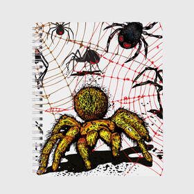 Тетрадь с принтом Тарантул в Екатеринбурге, 100% бумага | 48 листов, плотность листов — 60 г/м2, плотность картонной обложки — 250 г/м2. Листы скреплены сбоку удобной пружинной спиралью. Уголки страниц и обложки скругленные. Цвет линий — светло-серый
 | Тематика изображения на принте: spider | паук | паутина | тарантул