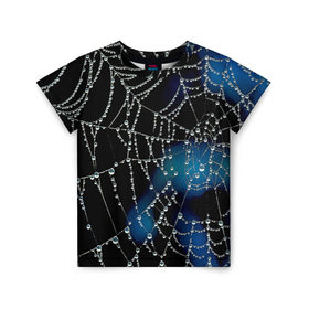 Детская футболка 3D с принтом Паутинка в Екатеринбурге, 100% гипоаллергенный полиэфир | прямой крой, круглый вырез горловины, длина до линии бедер, чуть спущенное плечо, ткань немного тянется | Тематика изображения на принте: паутина | роса