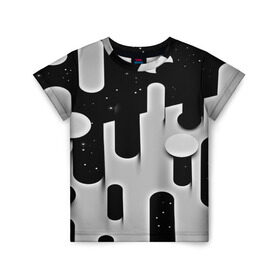 Детская футболка 3D с принтом Фигуры иньян в Екатеринбурге, 100% гипоаллергенный полиэфир | прямой крой, круглый вырез горловины, длина до линии бедер, чуть спущенное плечо, ткань немного тянется | Тематика изображения на принте: монохромный | паттерн