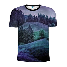 Мужская футболка 3D спортивная с принтом Paysage в Екатеринбурге, 100% полиэстер с улучшенными характеристиками | приталенный силуэт, круглая горловина, широкие плечи, сужается к линии бедра | лес | пейзаж | сказочный