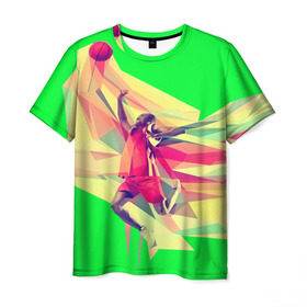 Мужская футболка 3D с принтом Баскетбол в Екатеринбурге, 100% полиэфир | прямой крой, круглый вырез горловины, длина до линии бедер | баскетболист | бросок | мяч | прыжок