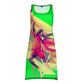 Платье-майка 3D с принтом Баскетбол в Екатеринбурге, 100% полиэстер | полуприлегающий силуэт, широкие бретели, круглый вырез горловины, удлиненный подол сзади. | баскетболист | бросок | мяч | прыжок