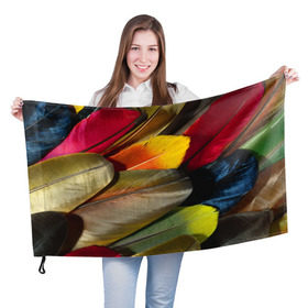 Флаг 3D с принтом Перья в Екатеринбурге, 100% полиэстер | плотность ткани — 95 г/м2, размер — 67 х 109 см. Принт наносится с одной стороны | перо | попугай | птица | радуга | радужный