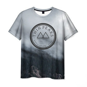 Мужская футболка 3D с принтом Twin Peaks в Екатеринбурге, 100% полиэфир | прямой крой, круглый вырез горловины, длина до линии бедер | twin peaks | дэвид линч | лес | лора палмер | сова | твин пикс | туман