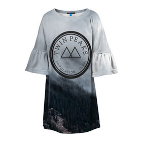 Детское платье 3D с принтом Twin Peaks в Екатеринбурге, 100% полиэстер | прямой силуэт, чуть расширенный к низу. Круглая горловина, на рукавах — воланы | twin peaks | дэвид линч | лес | лора палмер | сова | твин пикс | туман