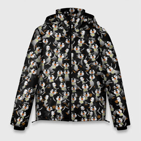 Мужская зимняя куртка 3D с принтом Дурацкие пингвины в Екатеринбурге, верх — 100% полиэстер; подкладка — 100% полиэстер; утеплитель — 100% полиэстер | длина ниже бедра, свободный силуэт Оверсайз. Есть воротник-стойка, отстегивающийся капюшон и ветрозащитная планка. 

Боковые карманы с листочкой на кнопках и внутренний карман на молнии. | Тематика изображения на принте: антарктида | антарктика | пингвин | полюс | полярник | птенец | птицы | толпа