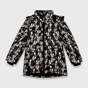 Зимняя куртка для девочек 3D с принтом Дурацкие пингвины в Екатеринбурге, ткань верха — 100% полиэстер; подклад — 100% полиэстер, утеплитель — 100% полиэстер. | длина ниже бедра, удлиненная спинка, воротник стойка и отстегивающийся капюшон. Есть боковые карманы с листочкой на кнопках, утяжки по низу изделия и внутренний карман на молнии. 

Предусмотрены светоотражающий принт на спинке, радужный светоотражающий элемент на пуллере молнии и на резинке для утяжки. | антарктида | антарктика | пингвин | полюс | полярник | птенец | птицы | толпа