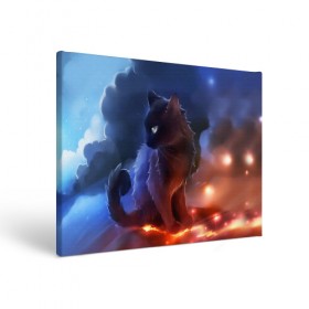 Холст прямоугольный с принтом Night cat в Екатеринбурге, 100% ПВХ |  | Тематика изображения на принте: киска | кот | котёнок | кошка | небо | ночь | облака | огонь