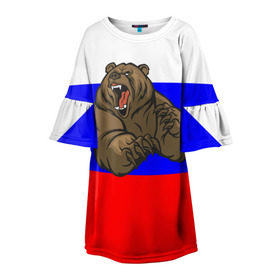 Детское платье 3D с принтом Медведь в Екатеринбурге, 100% полиэстер | прямой силуэт, чуть расширенный к низу. Круглая горловина, на рукавах — воланы | медведь | триколор | я русский