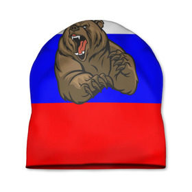 Шапка 3D с принтом Медведь в Екатеринбурге, 100% полиэстер | универсальный размер, печать по всей поверхности изделия | медведь | триколор | я русский
