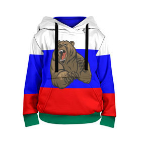 Детская толстовка 3D с принтом Медведь в Екатеринбурге, 100% полиэстер | двухслойный капюшон со шнурком для регулировки, мягкие манжеты на рукавах и по низу толстовки, спереди карман-кенгуру с мягким внутренним слоем | медведь | триколор | я русский