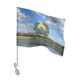 Флаг для автомобиля с принтом Узбекистан в Екатеринбурге, 100% полиэстер | Размер: 30*21 см | герб | гора | горы | озеро | природа | республика | узбекская сср