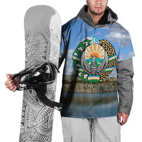Накидка на куртку 3D с принтом Узбекистан в Екатеринбурге, 100% полиэстер |  | Тематика изображения на принте: герб | гора | горы | озеро | природа | республика | узбекская сср