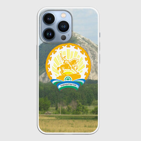 Чехол для iPhone 13 Pro с принтом Башкортостан в Екатеринбурге,  |  | башкирии | башкирия | башкортостан республика | герб | гора | горы | заповедник | знак | озеро | природа | салават юлаев | символ | столица уфа | урал | чистое голубое небо | эмблема