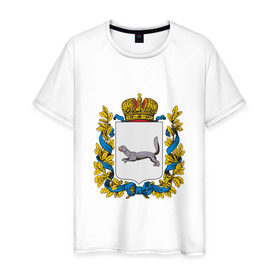 Мужская футболка хлопок с принтом Герб Башкортостана в Екатеринбурге, 100% хлопок | прямой крой, круглый вырез горловины, длина до линии бедер, слегка спущенное плечо. | 