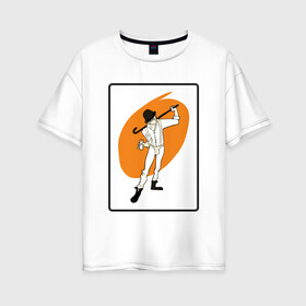 Женская футболка хлопок Oversize с принтом Заводной апельсин в Екатеринбурге, 100% хлопок | свободный крой, круглый ворот, спущенный рукав, длина до линии бедер
 | clockwork orange | берджесс | заводной апельсин | кубрик | молоко