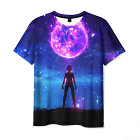 Мужская футболка 3D с принтом Космос в Екатеринбурге, 100% полиэфир | прямой крой, круглый вырез горловины, длина до линии бедер | art | space | арт | звёзды | небо | ночь | планета | силуэт | фэнтези | человек