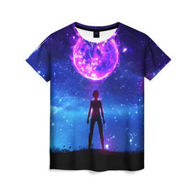 Женская футболка 3D с принтом Космос в Екатеринбурге, 100% полиэфир ( синтетическое хлопкоподобное полотно) | прямой крой, круглый вырез горловины, длина до линии бедер | art | space | арт | звёзды | небо | ночь | планета | силуэт | фэнтези | человек