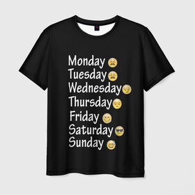 Мужская футболка 3D с принтом футболка настроение дни недели в Екатеринбурге, 100% полиэфир | прямой крой, круглый вырез горловины, длина до линии бедер | дни недели | настроение | позитив | смайлики