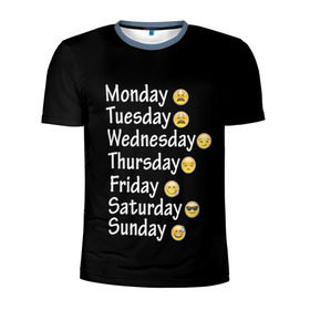 Мужская футболка 3D спортивная с принтом футболка настроение дни недели в Екатеринбурге, 100% полиэстер с улучшенными характеристиками | приталенный силуэт, круглая горловина, широкие плечи, сужается к линии бедра | дни недели | настроение | позитив | смайлики
