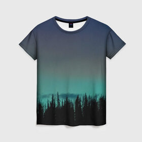 Женская футболка 3D с принтом Ночной лес в Екатеринбурге, 100% полиэфир ( синтетическое хлопкоподобное полотно) | прямой крой, круглый вырез горловины, длина до линии бедер | Тематика изображения на принте: небо | ночь | пейзаж