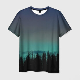 Мужская футболка 3D с принтом Ночной лес в Екатеринбурге, 100% полиэфир | прямой крой, круглый вырез горловины, длина до линии бедер | небо | ночь | пейзаж