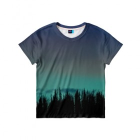 Детская футболка 3D с принтом Ночной лес в Екатеринбурге, 100% гипоаллергенный полиэфир | прямой крой, круглый вырез горловины, длина до линии бедер, чуть спущенное плечо, ткань немного тянется | небо | ночь | пейзаж