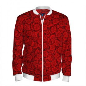 Мужской бомбер 3D с принтом Красные розы в Екатеринбурге, 100% полиэстер | застегивается на молнию, по бокам два кармана без застежек, по низу бомбера и на воротнике - эластичная резинка | Тематика изображения на принте: 