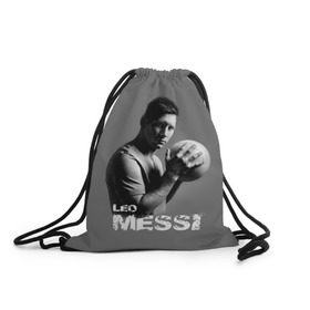 Рюкзак-мешок 3D с принтом Leo Messi в Екатеринбурге, 100% полиэстер | плотность ткани — 200 г/м2, размер — 35 х 45 см; лямки — толстые шнурки, застежка на шнуровке, без карманов и подкладки | barcelona | spanish | аргентина | барселона | испания | лео | месси | мяч | футбол | футболист