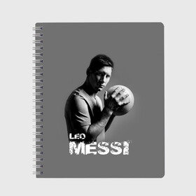 Тетрадь с принтом Leo Messi в Екатеринбурге, 100% бумага | 48 листов, плотность листов — 60 г/м2, плотность картонной обложки — 250 г/м2. Листы скреплены сбоку удобной пружинной спиралью. Уголки страниц и обложки скругленные. Цвет линий — светло-серый
 | Тематика изображения на принте: barcelona | spanish | аргентина | барселона | испания | лео | месси | мяч | футбол | футболист