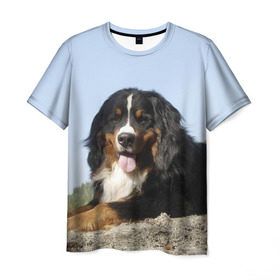 Мужская футболка 3D с принтом Бернский зенненхунд в Екатеринбурге, 100% полиэфир | прямой крой, круглый вырез горловины, длина до линии бедер | голубое небо | друг человека | животное | красивая | милая | овчарка | пес | породистая собака | породы | прикольная | природа | рыжий | черный | щенок