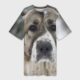Платье-футболка 3D с принтом САО (алабай) в Екатеринбурге,  |  | Тематика изображения на принте: большая огромная | грозная | добрая | друг человека | животное | красивая | милая | пес | породистая собака | породы | прикольная | сао алабай | щенок
