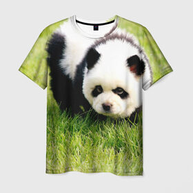 Мужская футболка 3D с принтом Пес панда в Екатеринбурге, 100% полиэфир | прямой крой, круглый вырез горловины, длина до линии бедер | Тематика изображения на принте: 