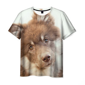 Мужская футболка 3D с принтом Милый в Екатеринбурге, 100% полиэфир | прямой крой, круглый вырез горловины, длина до линии бедер | друг человека | животное | красивая | маленький | милая | милый взгляд | пес | песик | породистая собака | породы | прикольная | рыжий | щенок