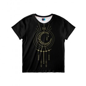 Детская футболка 3D с принтом Майя Солнце в Екатеринбурге, 100% гипоаллергенный полиэфир | прямой крой, круглый вырез горловины, длина до линии бедер, чуть спущенное плечо, ткань немного тянется | золото | майя | солнце | узор | узоры