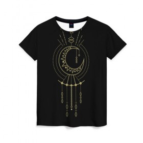 Женская футболка 3D с принтом Майя Солнце в Екатеринбурге, 100% полиэфир ( синтетическое хлопкоподобное полотно) | прямой крой, круглый вырез горловины, длина до линии бедер | золото | майя | солнце | узор | узоры