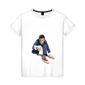 Женская футболка хлопок с принтом Doctor Who в Екатеринбурге, 100% хлопок | прямой крой, круглый вырез горловины, длина до линии бедер, слегка спущенное плечо | doctor who | доктор кто | дэвид теннант | повелитель времени | сериал