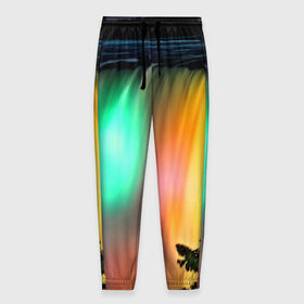 Мужские брюки 3D с принтом Цветной водопад в Екатеринбурге, 100% полиэстер | манжеты по низу, эластичный пояс регулируется шнурком, по бокам два кармана без застежек, внутренняя часть кармана из мелкой сетки | niagara | ниагара | подсветка | яркий