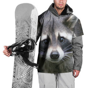Накидка на куртку 3D с принтом Озадаченный енот в Екатеринбурге, 100% полиэстер |  | добрый | енот | животное | зверек | зверь | красивый | милое | милый | полоски серые | полоскун | прикольный | природа | усатый | фауна | флора | хищник | черный | шерсть