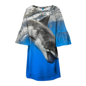 Детское платье 3D с принтом Акула в Екатеринбурге, 100% полиэстер | прямой силуэт, чуть расширенный к низу. Круглая горловина, на рукавах — воланы | shark | море | синий | челюсти