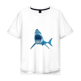 Мужская футболка хлопок Oversize с принтом Акула в Екатеринбурге, 100% хлопок | свободный крой, круглый ворот, “спинка” длиннее передней части | shark | челюсти