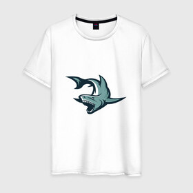 Мужская футболка хлопок с принтом Акула в Екатеринбурге, 100% хлопок | прямой крой, круглый вырез горловины, длина до линии бедер, слегка спущенное плечо. | shark | челюсти