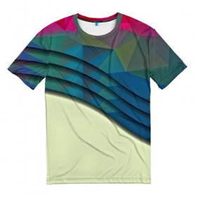 Мужская футболка 3D с принтом Абстрактные линии в Екатеринбурге, 100% полиэфир | прямой крой, круглый вырез горловины, длина до линии бедер | абстракция | бумага | геометрия | грани | изгиб | линии | оптические | полигоны | полосы | постель | розовый | сочетания | текстура | треугольники